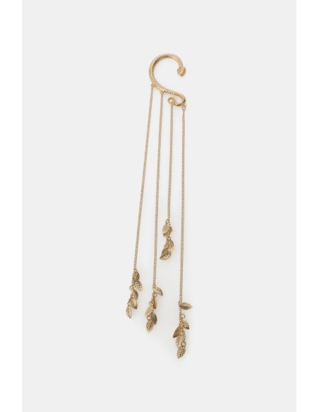Brinco Ear Cuff Serpente com Correntes e Folhas Dixie