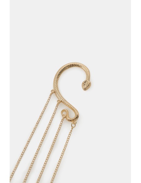 Brinco Ear Cuff Serpente Com Correntes E Folhas Dixie