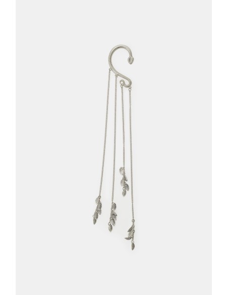 Brinco Ear Cuff Serpente com Correntes e Folhas Dixie