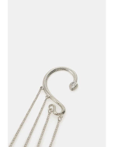 Brinco Ear Cuff Serpente com Correntes e Folhas Dixie