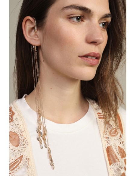 Brinco Ear Cuff Serpente Com Correntes E Folhas Dixie