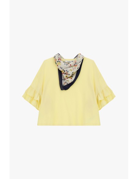 Top com mangas curtas em folhos e corte reto Please