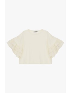 Top com mangas curtas de folhos e corte reto Please