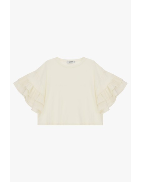 Top com mangas curtas de folhos e corte reto Please