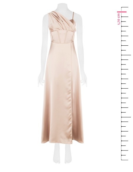 Abito Lungo Bustier A Ruota In Raso Con Manica Drappeggiata Rinasci...