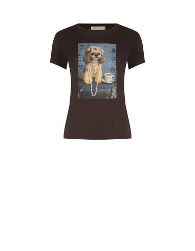 T-shirt regular em algodão com estampado de cão e strass Rinascimento