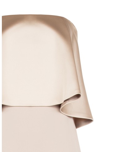 Vestido Longo Sem Alças em Scuba Crepe com Maxi Folho em Cetim Rinascimento