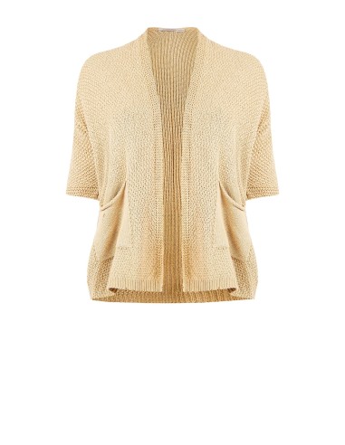 Cardigan Curvy aberto em mistura de algodão, em malha trançada e ajourada, com bolsos Rinascimento Curvy