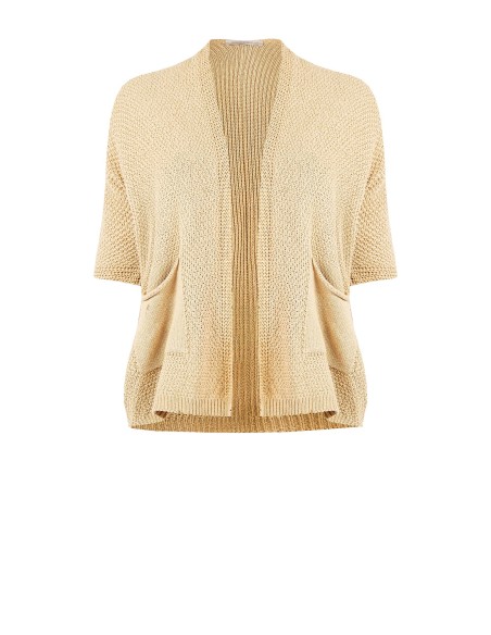 Cardigan Curvy aberto em mistura de algodão, em malha trançada e ajourada, com bolsos Rinascimento Curvy