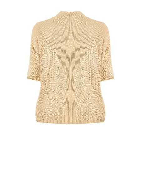 Cardigan Curvy Aberto em Misto de Algodão com Malha Entrelaçada e Traforada com Bolsos Rinascimento Curvy