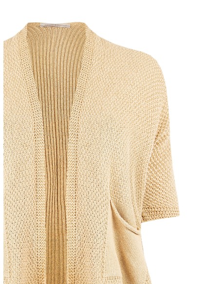 Cardigan Curvy Aberto em Mistura de Algodão com Malha Entrelaçada e Pontos Vazados com Bolsos Rinascimento Curvy