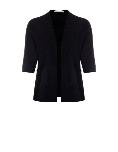 Cardigan Curvy aberto em mistura de algodão com malha entrelaçada e vazada com bolsos Rinascimento Curvy
