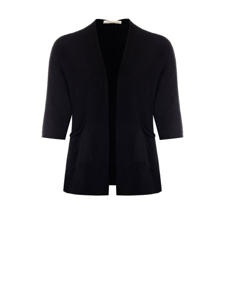 Cardigan Curvy aberto em mistura de algodão com malha entrelaçada e vazada com bolsos Rinascimento Curvy