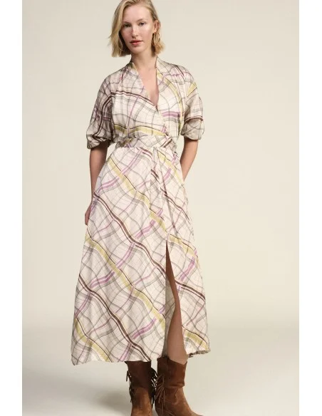 Vestido Longo Cruzado Com Padrão Xadrez Dixie