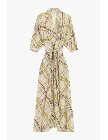 Vestido Comprido Cruzado com Estampa Xadrez Dixie