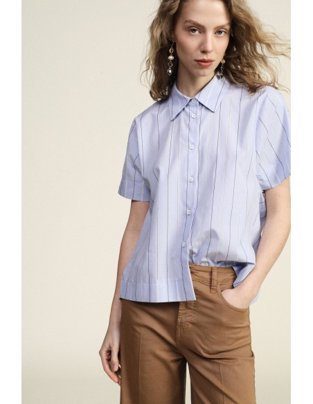 Camisa às Riscas com Gola Clássica e Mangas Curtas Dixie
