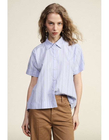 Camisa às riscas com gola clássica e mangas curtas Dixie