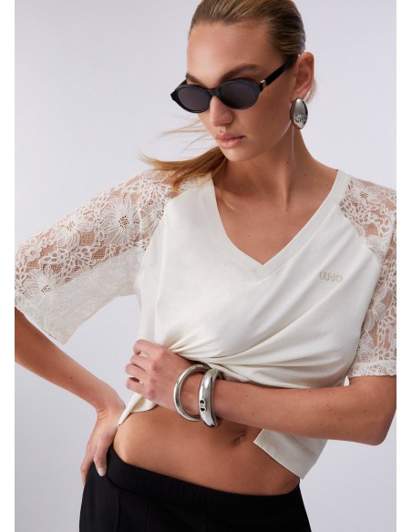 T-shirt com detalhes em renda Liu Jo