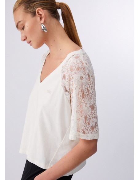 T-shirt com detalhes em renda Liu Jo