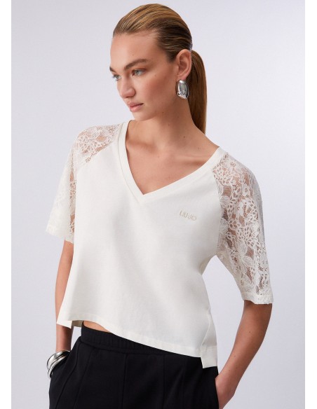 T-shirt com detalhes em renda Liu Jo