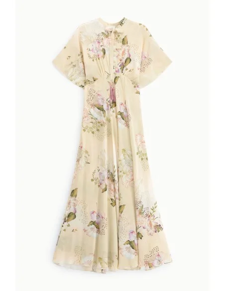Vestido Longo Estampado Floral Mangas Amplas Dixie