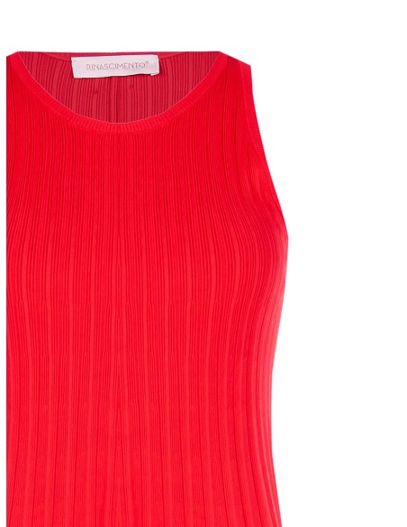 Vestido curto evasé em malha misto de viscose com canelado fino Rinascimento