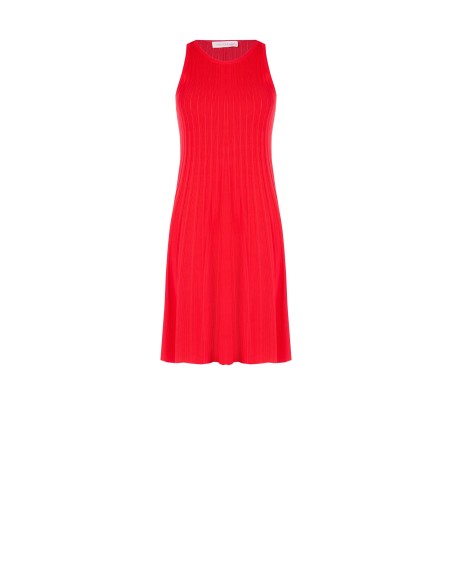 Vestido curto trapézio em malha mista de viscose com canelado fino Rinascimento