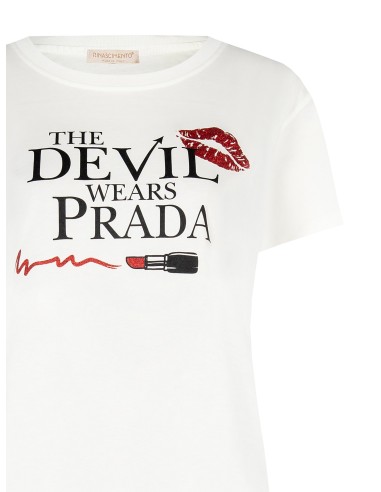 T-shirt regular em algodão O Diabo Veste Prada estampa batom Rinascimento