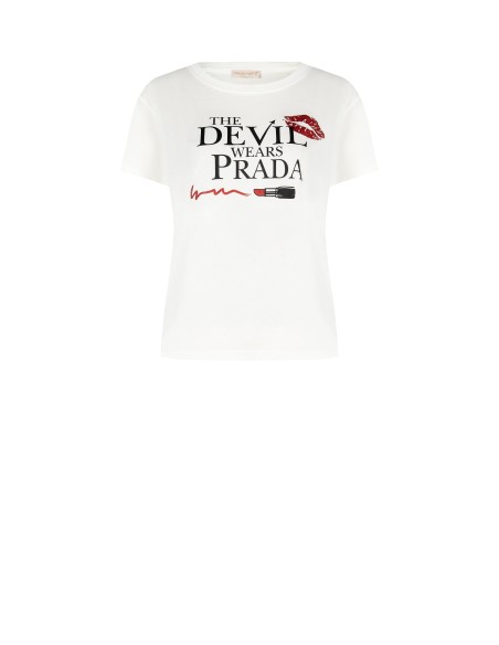 T-shirt regular em algodão O Diabo Veste Prada estampa batom Rinascimento