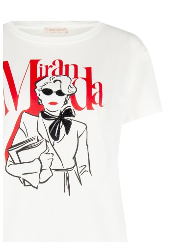 T-shirt regular em algodão "O Diabo Veste Prada" Miranda com detalhes em strass Rinascimento