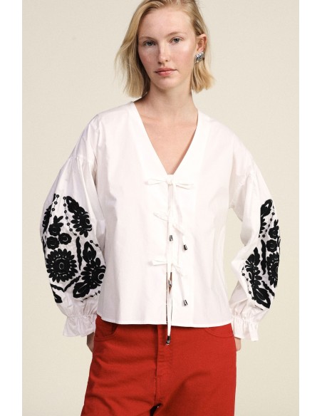Blusa ampla com bordados florais e laços Dixie