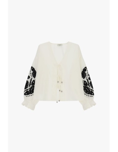 Blusa Ampla Com Bordados Florais E Laços Dixie
