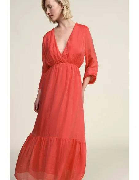 Vestido Longo Decote em V Manga Longa Leve Dixie