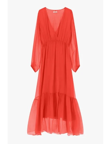 Vestido Comprido Decote em V Manga Longa Leve Dixie