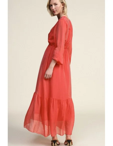Vestido Longo Decote em V Manga Comprida Leve Dixie