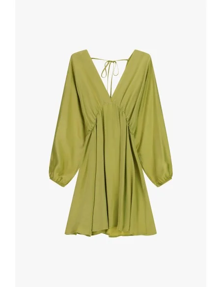 Vestido Curto Com Mangas Compridas E Decote Profundo Dixie