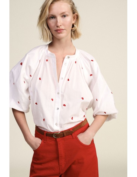 Camisa Ampla Com Mangas Curtas E Detalhes Bordados Dixie