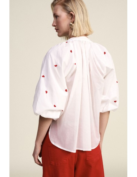 Camisa Ampla Com Mangas Curtas E Detalhes Bordados Dixie