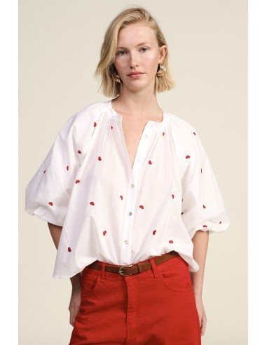 Camisa Ampla Com Mangas Curtas E Detalhes Bordados Dixie