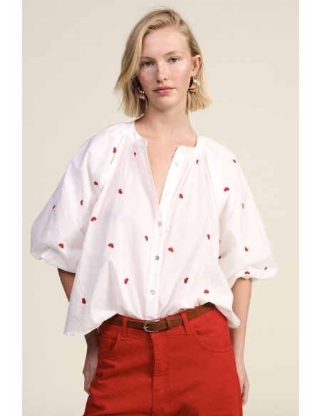 Camisa Ampla Com Mangas Curtas E Detalhes Bordados Dixie