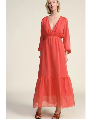 Vestido Longo Decote em V Manga Comprida Leve Dixie