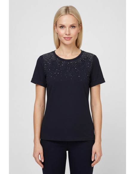T-shirt com strass e bordado floral Liu Jo