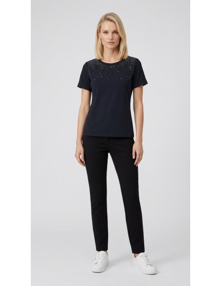 T-shirt com strass e bordado floral Liu Jo