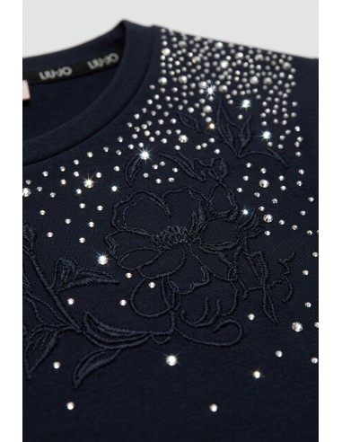 T-shirt com strass e bordado floral Liu Jo
