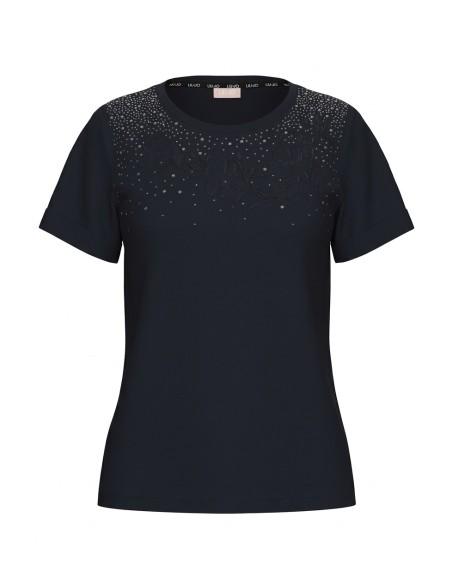 T-shirt com strass e bordado floral Liu Jo