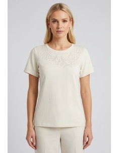 T-shirt com strass e bordado floral Liu Jo
