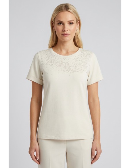 T-shirt com strass e bordado floral Liu Jo