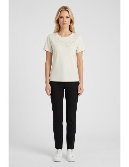 T-shirt com strass e bordado floral Liu Jo