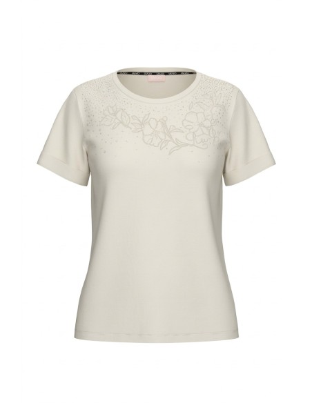 T-shirt com strass e bordado floral Liu Jo