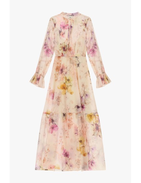 Vestido Longo Com Estampa Floral E Mangas Evasê Dixie